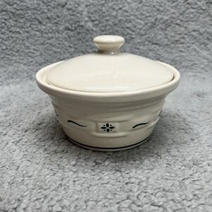 Longaberger Pottery Butter Tub w/ Lid Woven Traditions Green Round Covered Dish